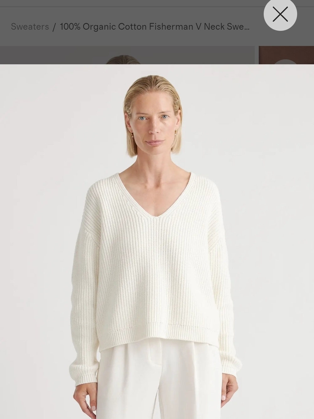Quince 100% Organic Cotton Fisherman V-Neck Sweater Size XL